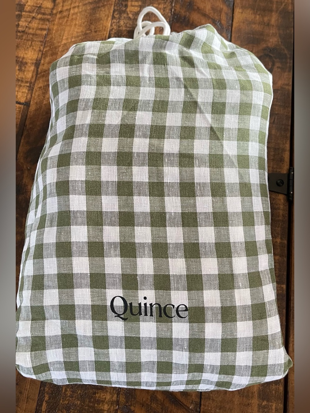NWOT Quince European Linen Gingham 1 Pc Duvet Cover, Full/Queen (Olive)